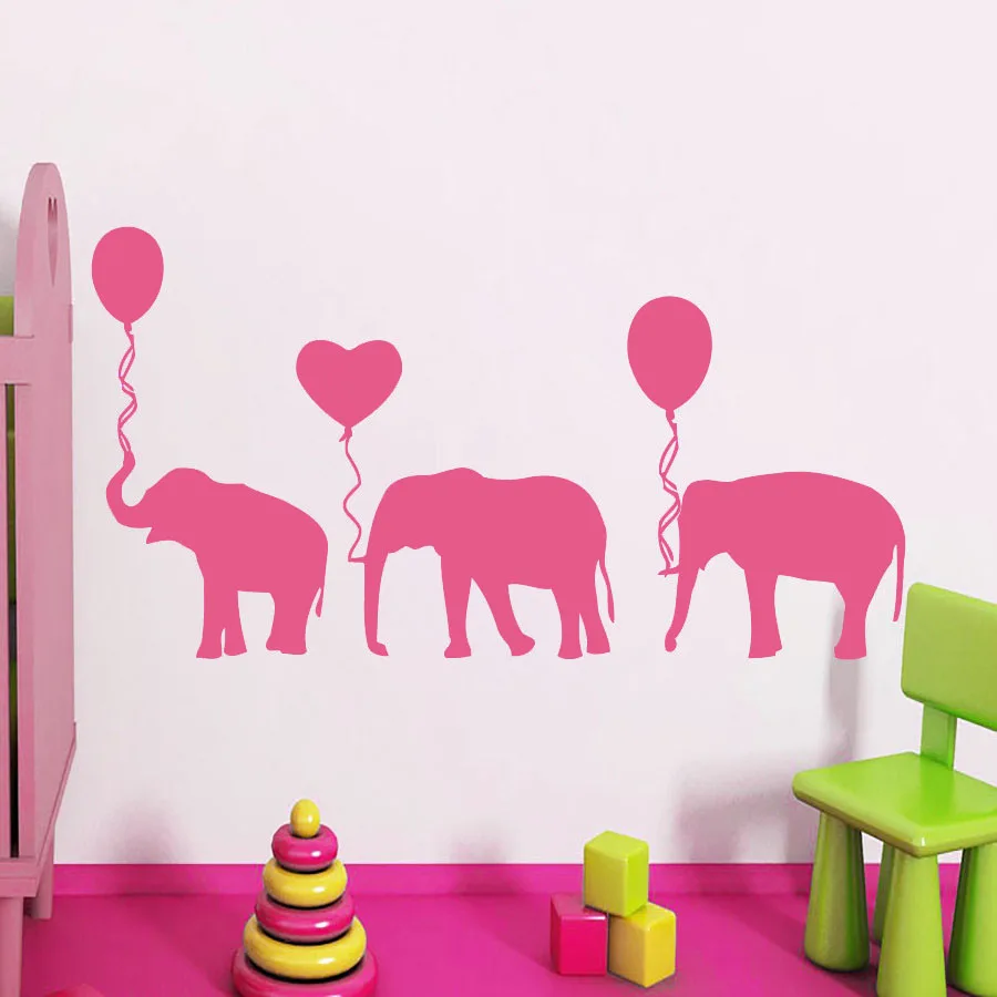 Милый розовый воздушный шар слон Наклейка на стену для детской спальни настенные
