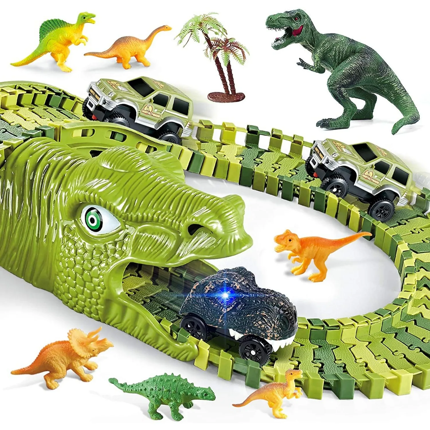 

Children Boys Dinosaur Railway Toys Car Track Racing Track Toy Set Educational Bend Flexible DIY Assemble Race Track Car Toys