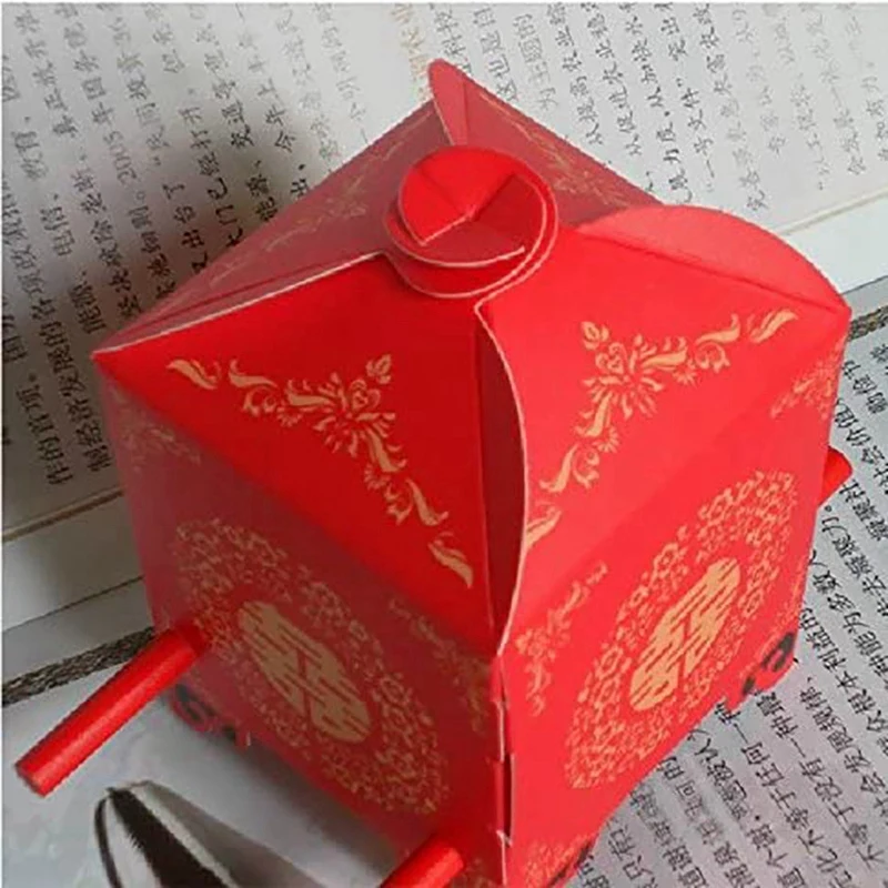 

100 Pack Chinese Traditional Red Bridal Sedan Chair Style Wedding Bridal Shower Favor Candy Gift Boxes