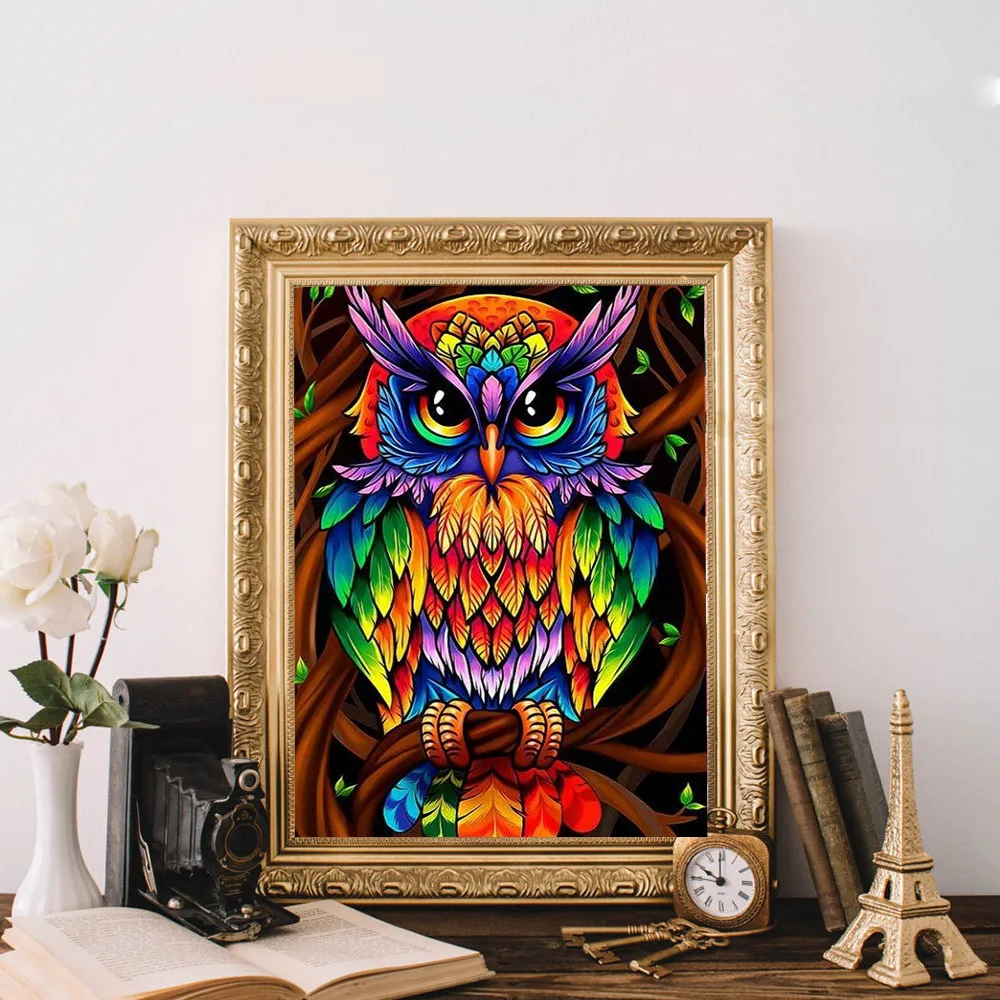 

Diy Diamond Painting Cross Stitch Color Cartoon Owl Full Square Round Diamond Embroidery Home Mosaic Needlework Rhinestones Gift