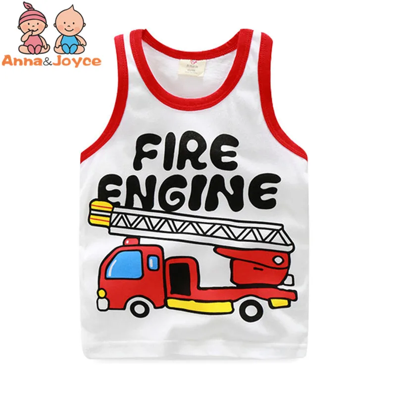 Мультяшные изображения спортивные хлопковые футболки без рукавов для мальчиков