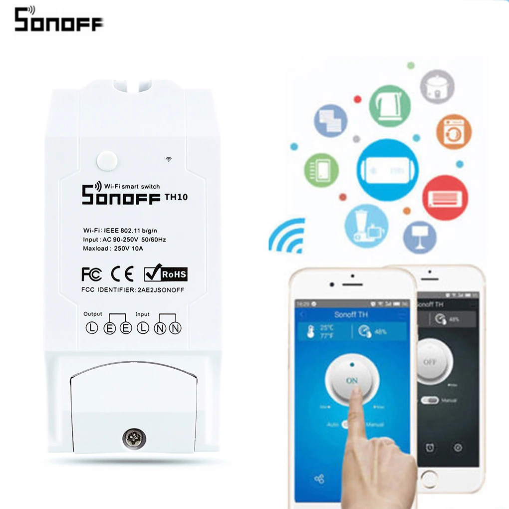 Sonoff TH10 умный контроллер переключателя с датчиком температуры и водостойким контролем влажности