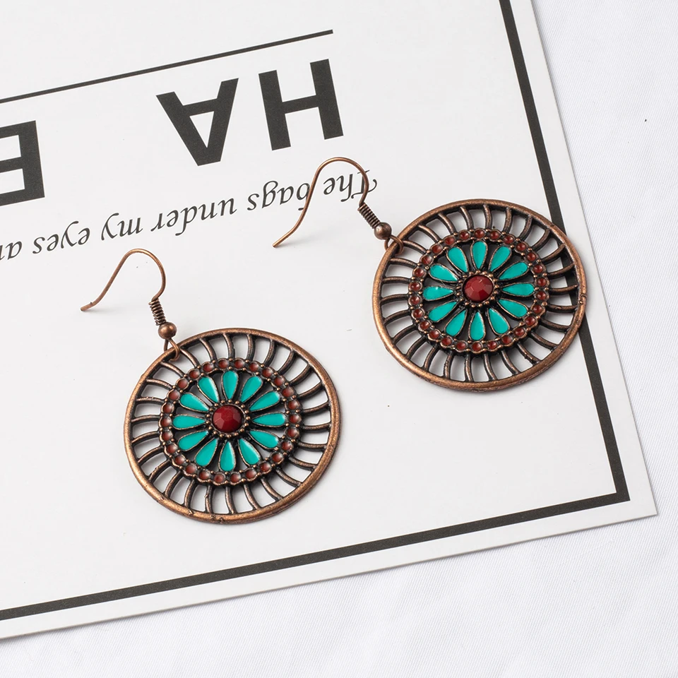 Винтажная Мода Бохо большие круглые Висячие серьги для женщин 2019 индийские