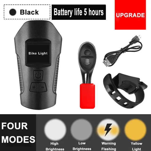Upgrade Black 3 в 1 светильник для горного велосипеда с зарядкой от usb, велосипедный передний светильник, светильник-вспышка на руль, велосипедный головной светильник, измеритель скорости, ЖК-экран - Цвет: Upgrade Black