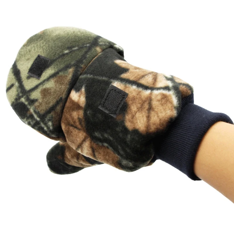 

Men Women Winter Outdoor Sports Fingerless Flip Gloves Fishing Running Gloves Fleece Anti-slip Half Finger Gloves
