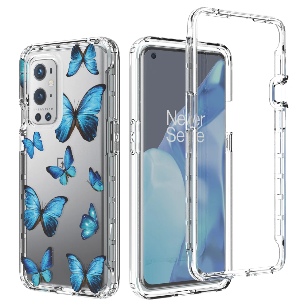 dual layer drop protection butterfly leaf floral phone case for oneplus 9 pro n10 5g n100 shockproof clear soft back cover shell free global shipping