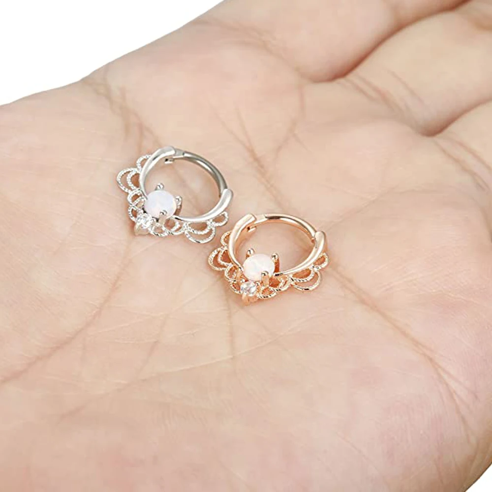 16G Stainless Steel Nose Ring Septum Hoop Opal Body Piercing Clicker | Украшения и аксессуары
