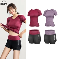 women high waisted sport shorts t shirt elasticated fitness yoga clothes sets 2 piece gym set for push up running training