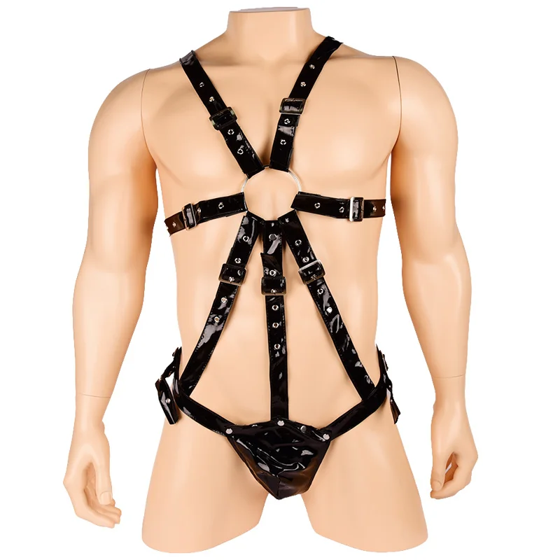 Сексуальное мужское нижнее белье без рукавов боди мужские кожаные стринги