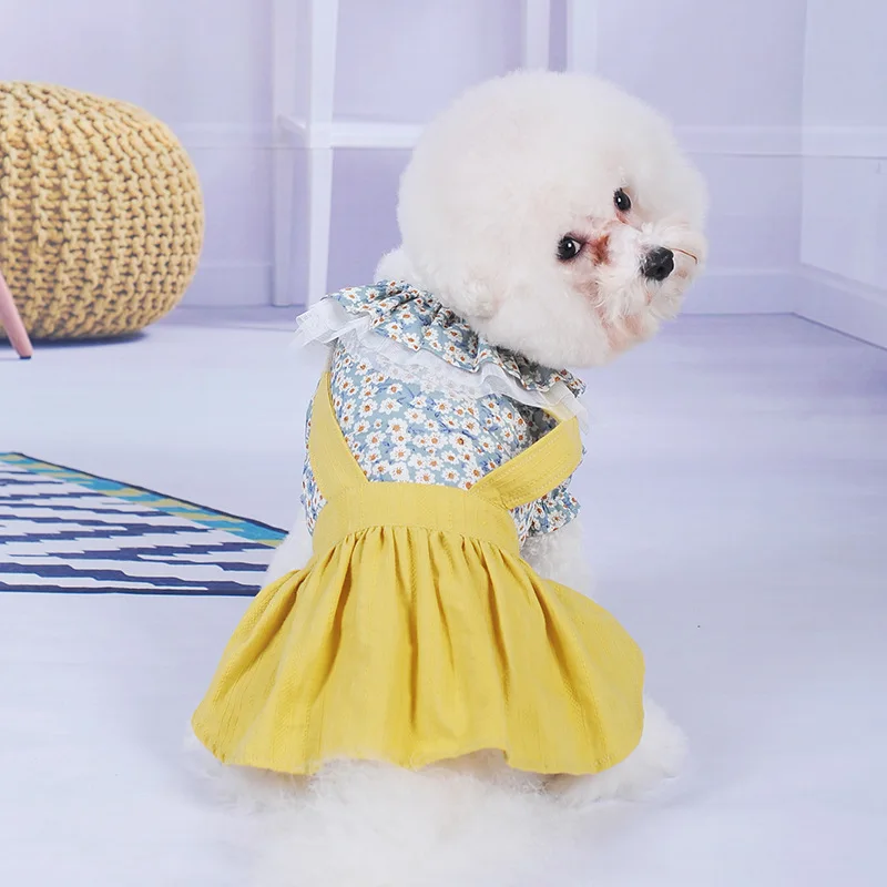 

Small Pet Dog Clothes Spring Summer New Large Lapel Flower Strap Skirt Lovely Princess Skirt Dog Clothes for Small Dogs