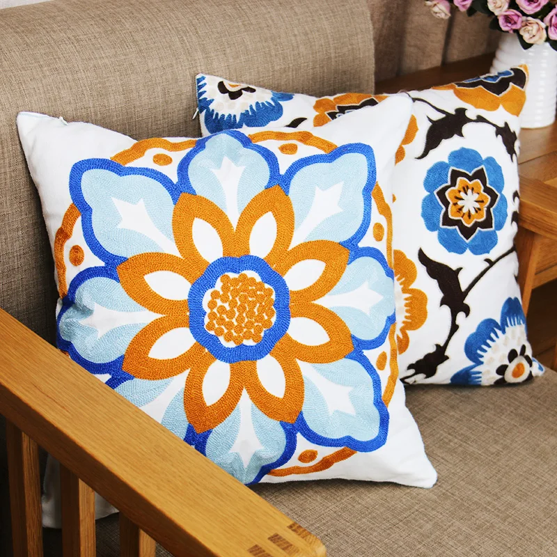 

Наволочка для подушки DUNXDECO, декоративная хлопковая наволочка с вышивкой, с этническими цветами, в скандинавском стиле, подушка для стула