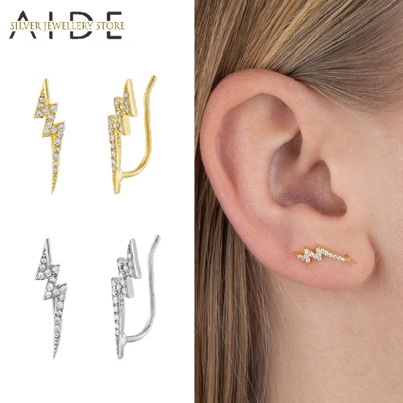 

AIDE 925 Sterling Silver Luxury Cubic Zirconia Stud Earrings For Women Lightning Earring Piercing Earings Fine Jewelry kolczyki