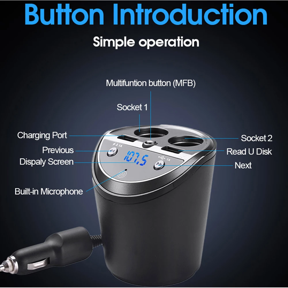 VR робот Bluetooth FM трансимтер модулятор Handsfree автомобильный комплект с подстаканником двойной прикуриватель Разветвитель USB зарядное устройство