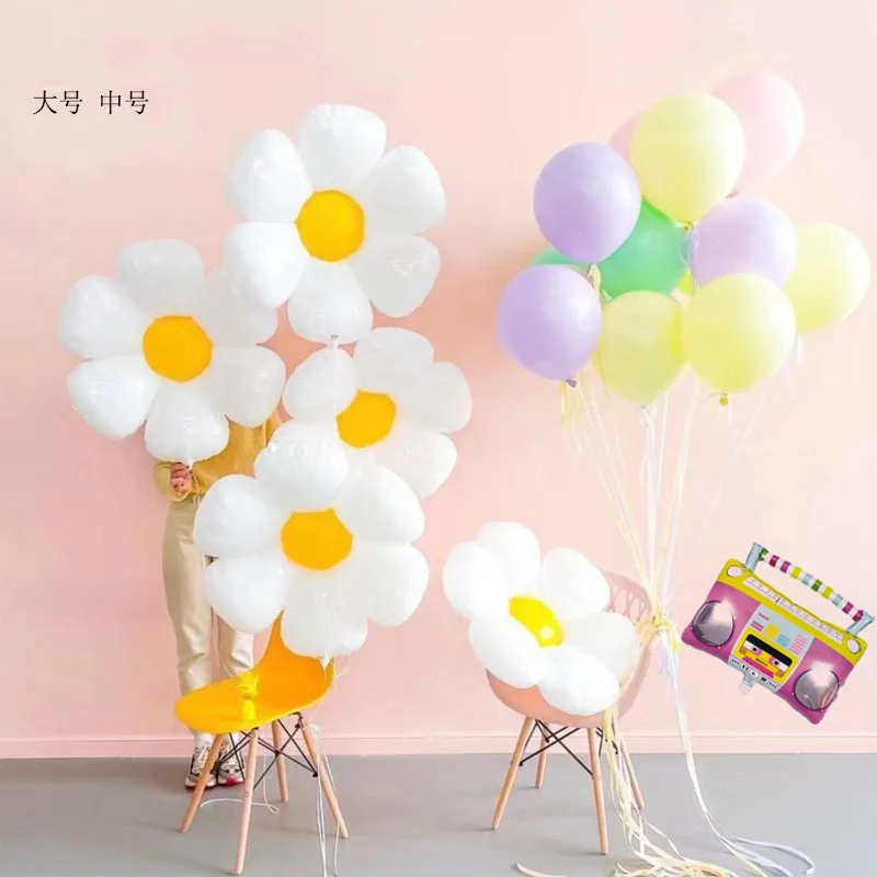 

White daisy flower phonograph aluminum film balloon birthday party banquet Valentine's day decoration children's toys