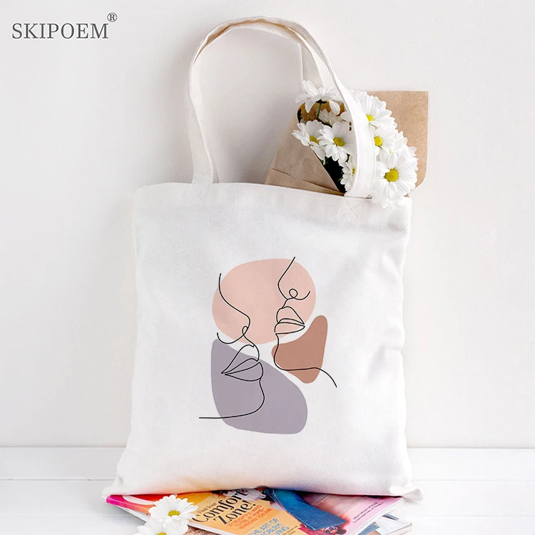 

Холщовая сумка-мессенджер для женщин, вместительный саквояж с геометрическими линиями в эстетике Харадзюку, милый подарок учителю из мульт...