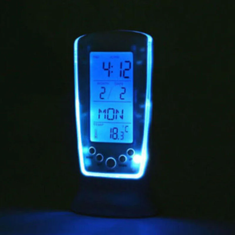 

1x Alarm Clock Calendar Bedroom Music Digital Mini Blue Screen Display Portable