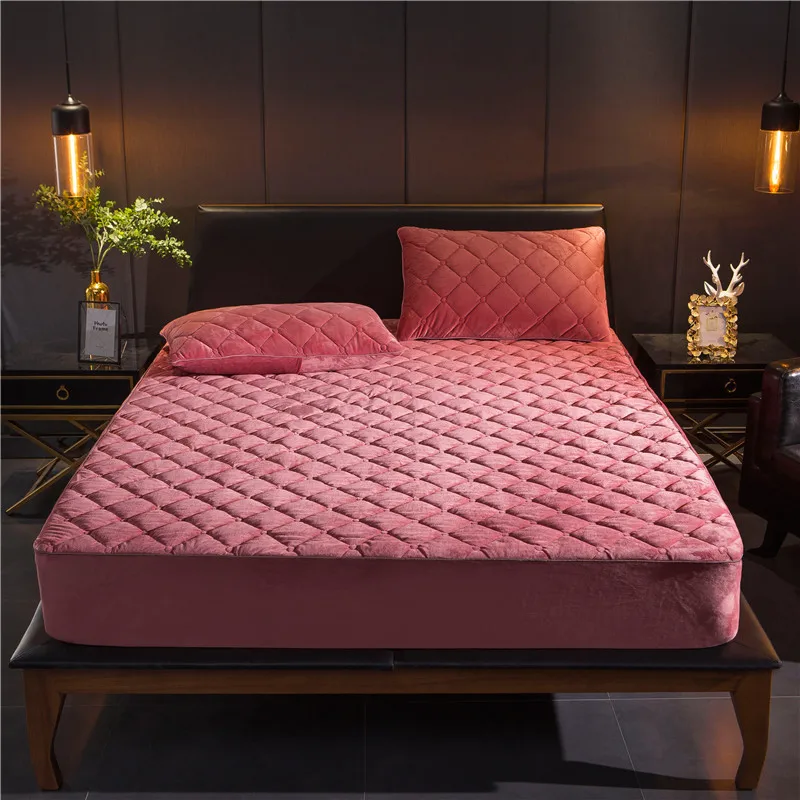 

Crystal Velvet Mattress Pad Quilted Cotton Thick Mattress Cover Protector Elastic Topper Anti-mite Bugs Bed Fitted Sheet Covers