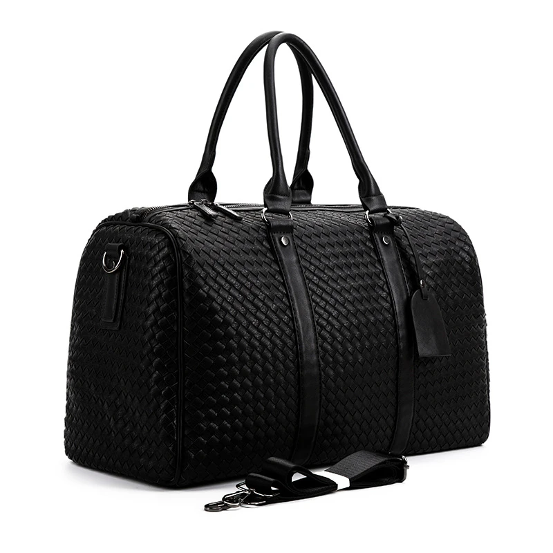 New Men's PU Leather Weaven Handbags Male Large-Capacity Portable Shoulder Bags Designer Weekend Travel Bags Travel Luggage Bags