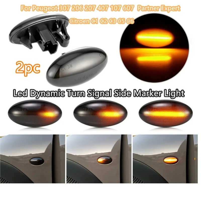 

LED Dynamic Turn Signal Side Marker Light Sequential Blinker Light For Peugeot 307 206 207 407 107 607 For Citroen C1 C2 C3 C5