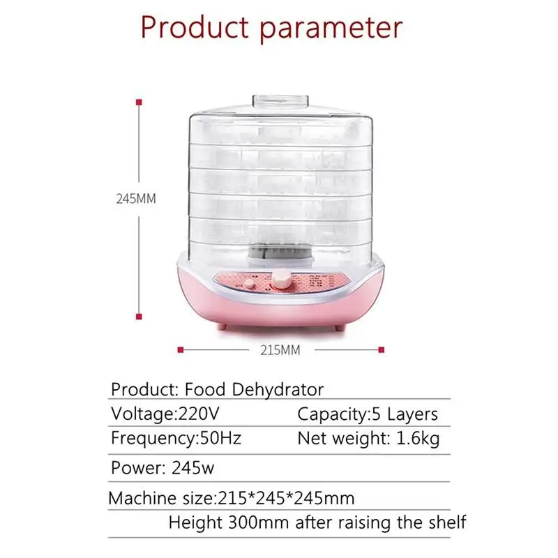 

Fruit Dryer Vegetables Herb Meat Machine Household Food Dehydrator Pet Meat Dehydrated Snacks Air Dryer With 5 Trays 220V