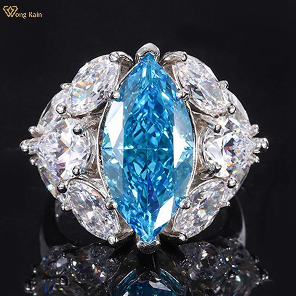 

Wong Rain Luxury 925 Sterling Silver Marquise Cut 9*18 MM Created Moissanite Gemstone Wedding Party Ring For Women Fine Jewelry