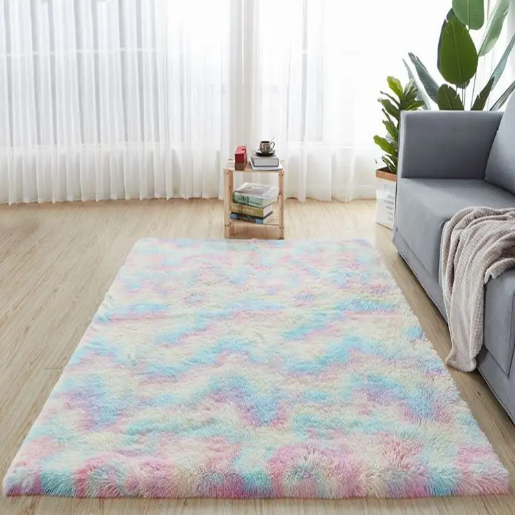 

Shaggy Tie-dye Carpet Printed Plush Floor Fluffy Mats Kids Room Faux Fur Area Rug Living Room Mats Silky Rugs