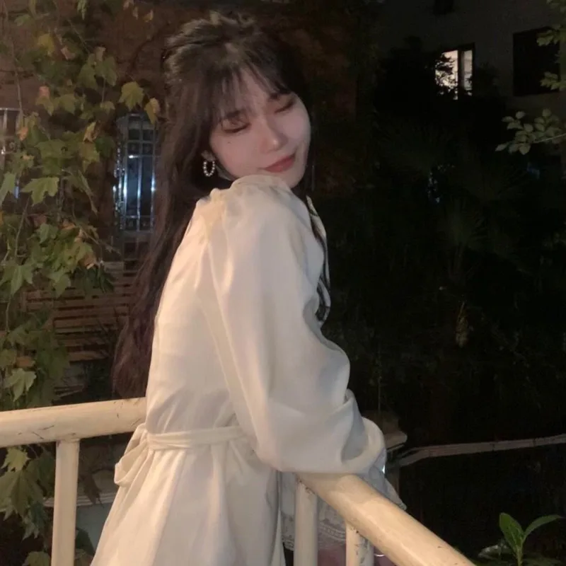 Черное платье феи с длинным рукавом весеннее кружевное свободное женская