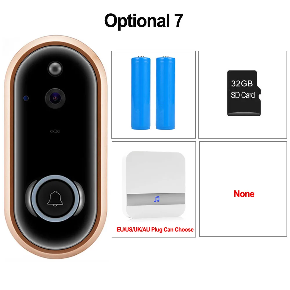Option 7 CDYCAM 1080P смарт-видео, дверной звонок беспроводная домашняя камера безопасности 2-Way Talk ночного видения PIR Обнаружение двери телефон с вилкой Chime - Цвет: Option 7
