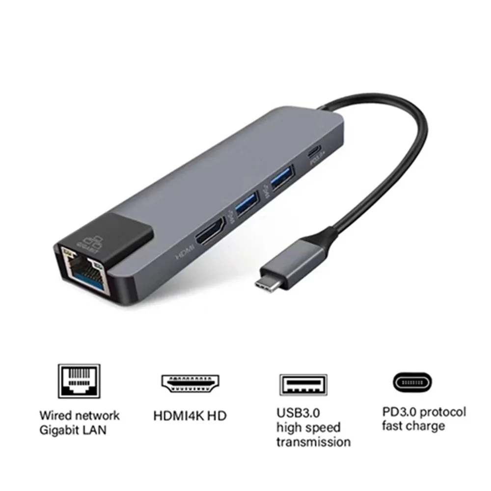 5 в 1 концентратор USB Type C Hdmi 4K Gigabit Ethernet Rj45 Lan адаптер для Mac book Pro Thunderbolt 3 зарядное