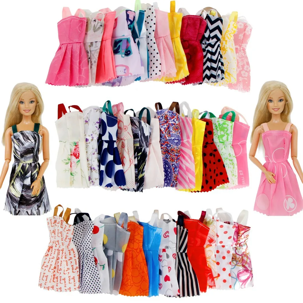 

10pcs/lot Mini Dress Colorful Summer Sleeveless Dresses Doll Accessories Clothes for Barbi Lovely Girl Toy Set Random Color