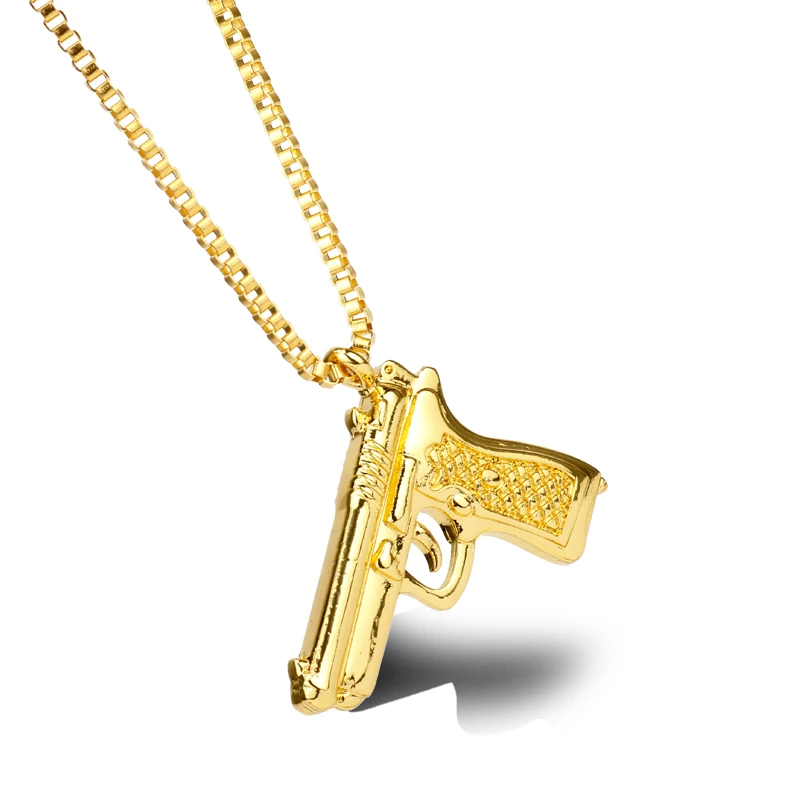 Hot Fashion Jewelry Golden Gun Crystal Jewelry Men Hip Hop Chain Necklace Pendant Gift Accessories Gothic Erkek Kolye images - 6