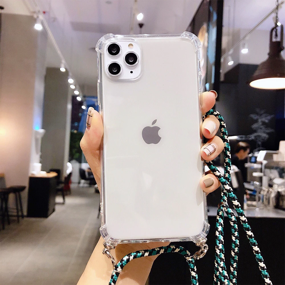 Прозрачный Силиконовый ТПУ чехол с регулируемой веревкой и шнурком для iPhone 7 8 6 6S