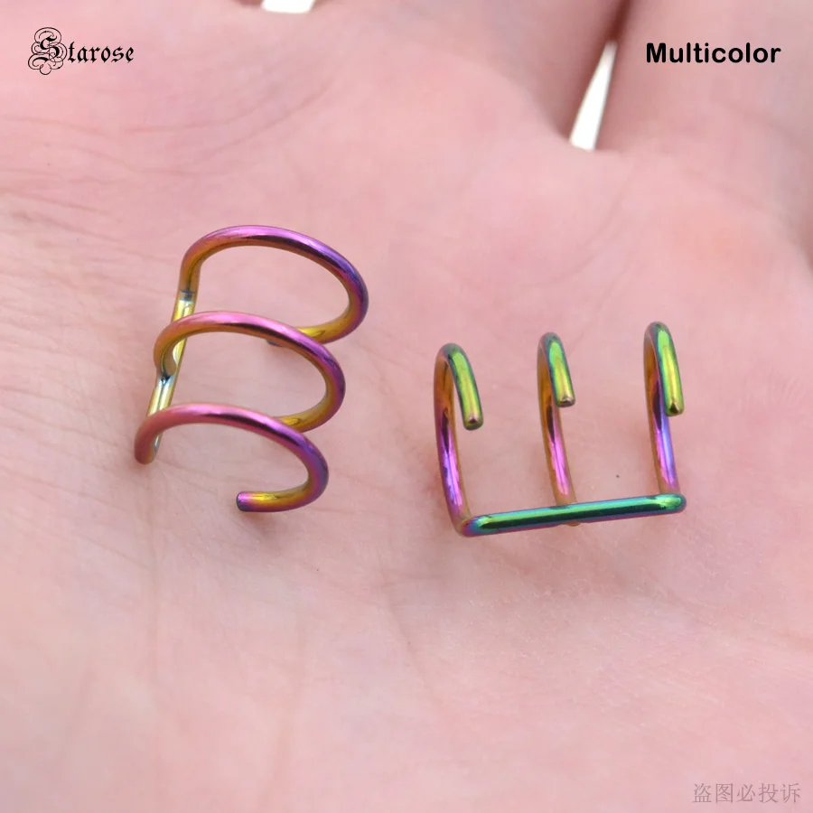 Multicolor x2pcs Starose, 2 шт., не пирсинг, серьги-манжеты, клипсы, искусственный пирсинг спираль, пирсинг, Oreja, поддельные серьги, манжеты, пирсинг, ювелирные изделия для ушей - Окраска металла: Multicolor x2pcs