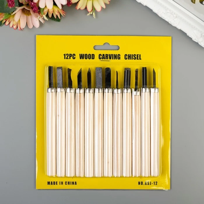 Knife set with wooden handle 12 PCs 20x17 cm chisel carpentry tools hand sima land Simaland for working wood repair Construction building tool |