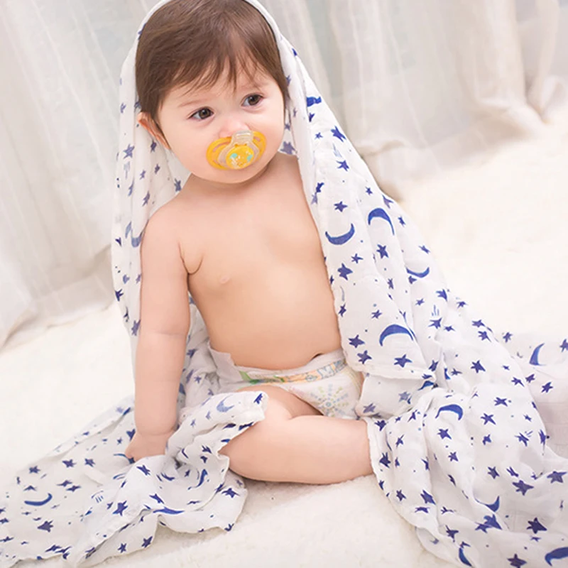 

Newborn Baby Blanket Soft Bamboo Fiber Bath Towel Swaddle Wrap Moon Star Print Baby Infant Blankets Gauze Bed Accessories