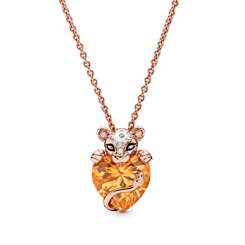 Rose gold DINGLLY розовое золото сияющее ожерелье принцессы Лев сердце кулон ожерелье 60 см длинные бренды Кристалл Шарм ожерелье s воротник ювелирные изделия - Окраска металла: Rose gold
