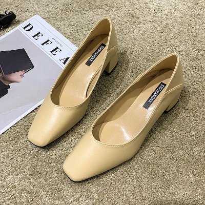FeiYiTu/ г., весенние туфли-лодочки на высоком каблуке в стиле ретро туфли из лакированной кожи с квадратным носком без застежки Женская пикантная обувь, chaussure femme - Цвет: khaki