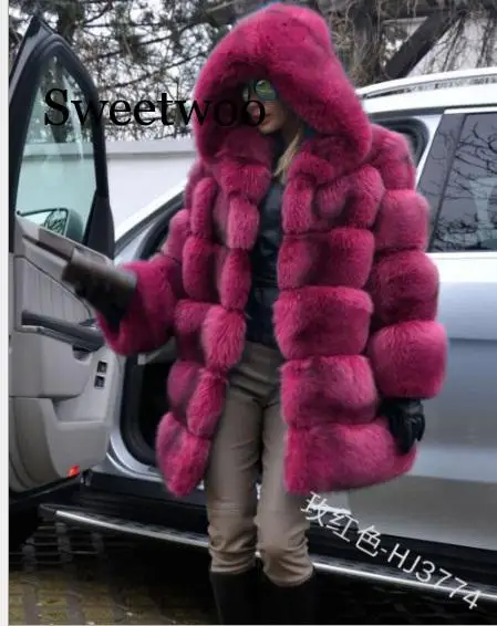 Women Fashion Luxury Faux Fur Coat Hooded Autumn Winter Warm Overcoat Woman Warm Fake Fur Solid color Coats Female Ladies