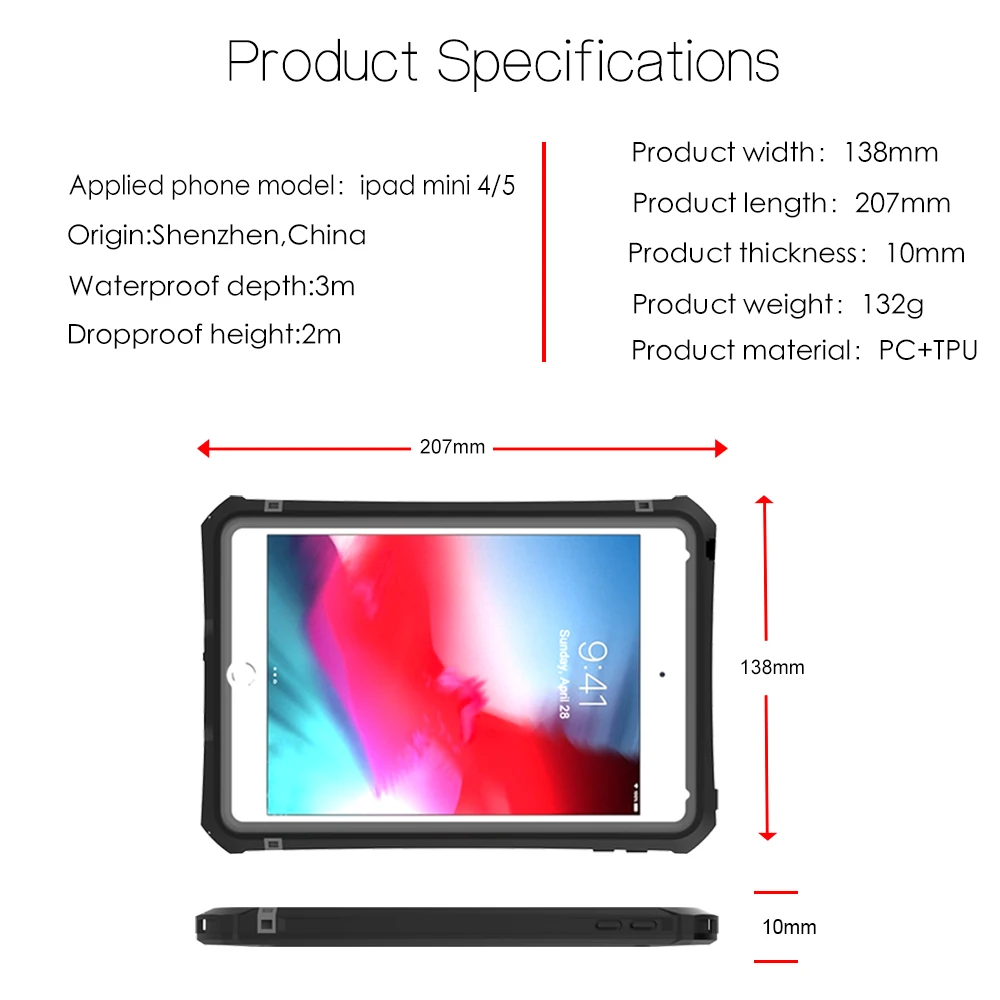 

Redpepper IP68K Waterproof case For iPad Mini 5 Underwater 3m Water Proof Shockproof Hard Case For Apple iPad Mini 4