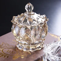 luxury crystal glass sugar bowl storage jar jewelry candy snack jar household american decorations and ornaments with lid