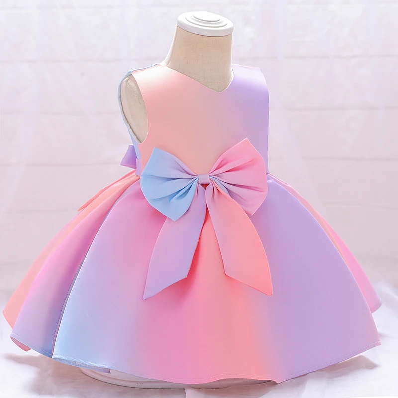 

2022 Summer Baptism Newborn 1 Year Birthday Dress For Baby Girl Colorful Princess Dresses Party Dress Child Costumes Gradient