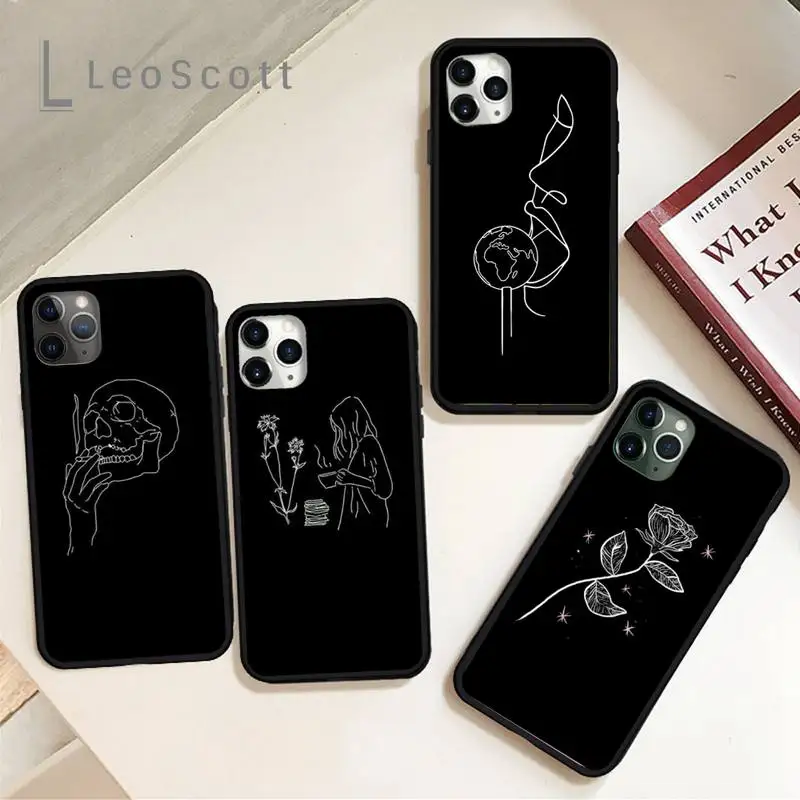 

Black Sexy Art Rose Lover Harajuku Aesthetics phone case for iPhone 11 12 pro XS MAX 8 7 6 6S Plus X 5S SE 2020 XR Soft silicone