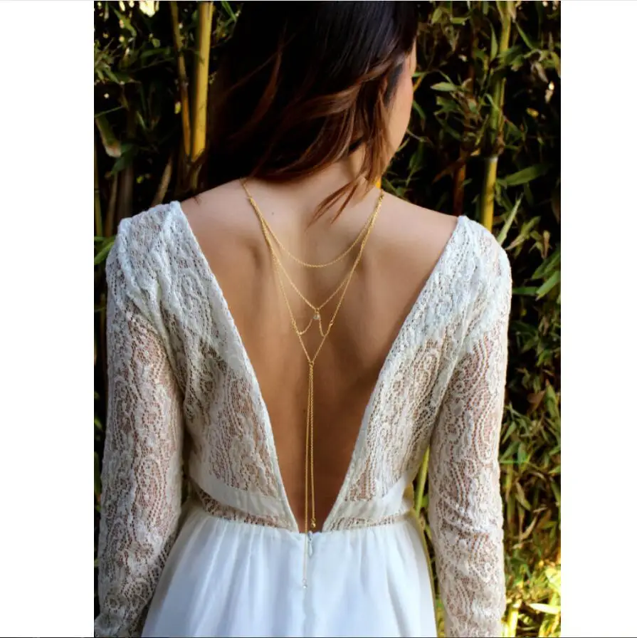1 PC Golden Crystal Bare Back Silvery Pendant Necklaces Long Backless Jewelry High Quality Body Accessories S2032