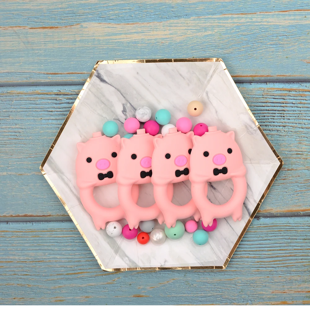 LOFCA-mordedores de silicona para beb&eacute;, juguetes de dentici&oacute;n sin BPA, colgante de silicona de grado alimenticio, cuentas, cadena de chupete, DIY-4
