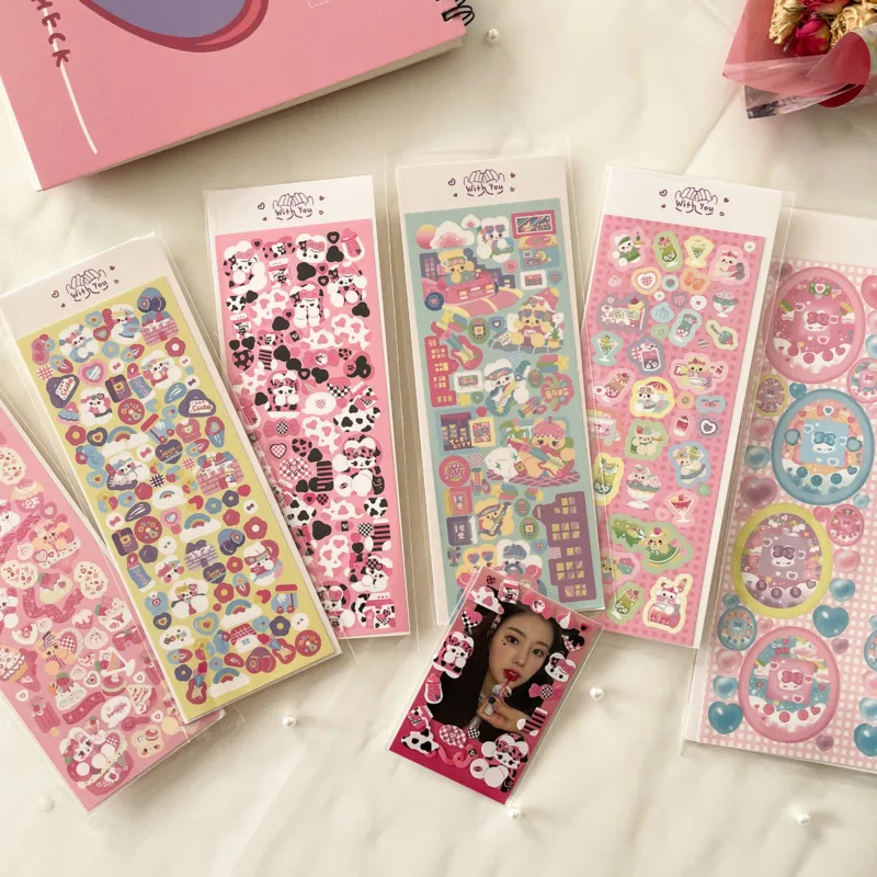 

1Pc Cartoon Rabbit Ribbon Stickers Kawaii Stationery Sparkling Laser Journal Scrapbooking Decoration Phone Stickers Supplies