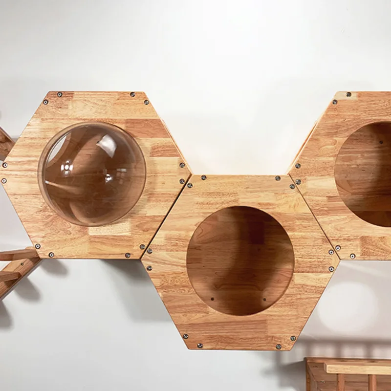 Деревянный домик для кошек шестигранная платформа прыжков и скалолазания