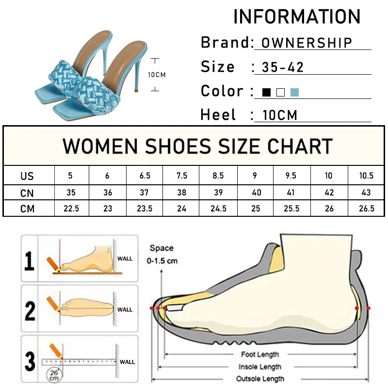 

Weave Slippers For Women's 2021 Woman Summer Thin High Heels Plus Size Women Square Toe Pumps Ladies Fashion Slides Female Shoes