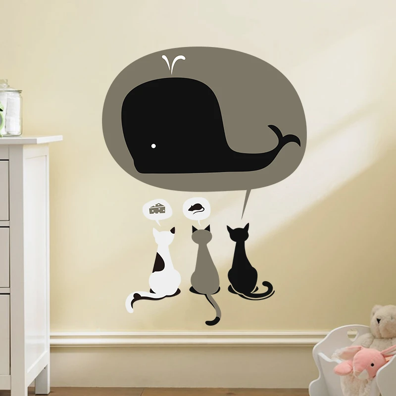 

Cat's Dream Mouse Cheese Whale Wall Stickers For Kids Room Decoration Bedroom Creative Pvc Mural Art Diy Cartoon Animals Posters