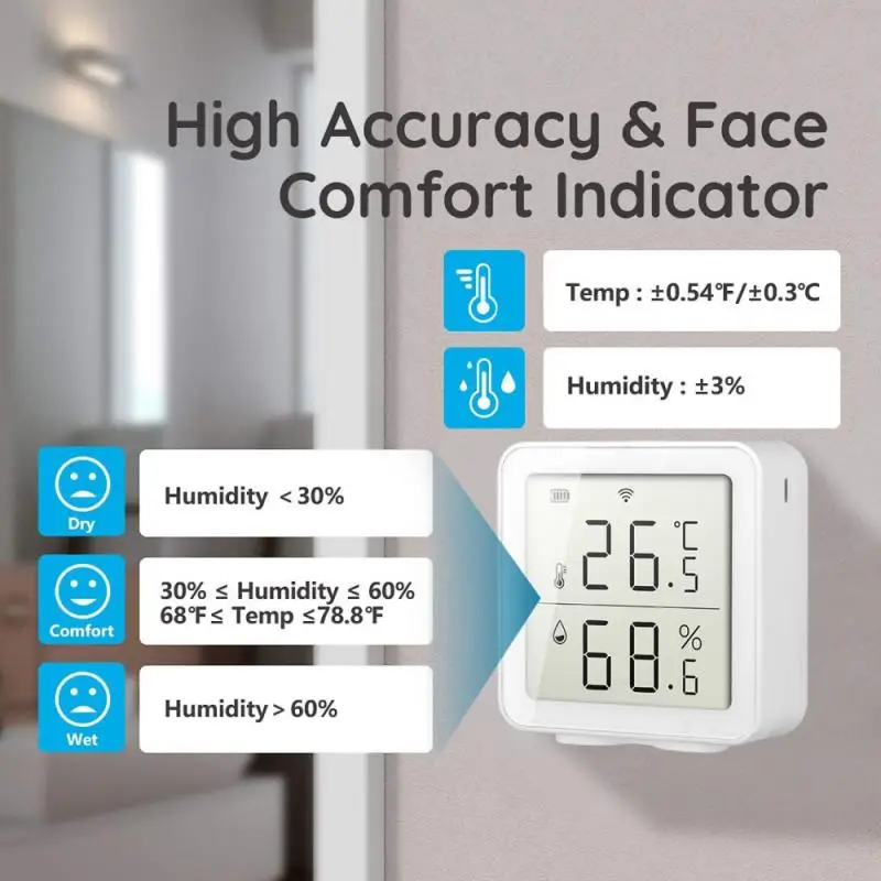 

Tuya WIFI Temperature And Humidity Sensor Indoor Hygrometer Wiht LCD Display Thermometer Linkage Work With Alexa Google Home