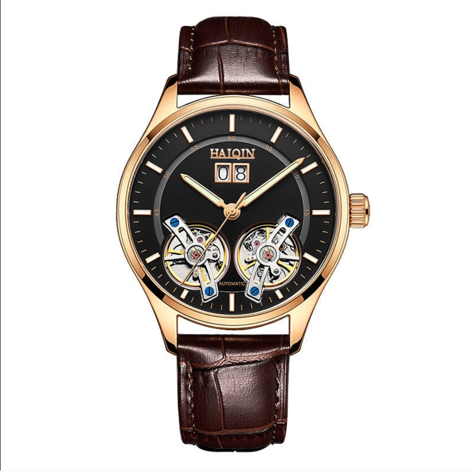 Часы HAIQIN мужские автоматические механические золотые спортивные